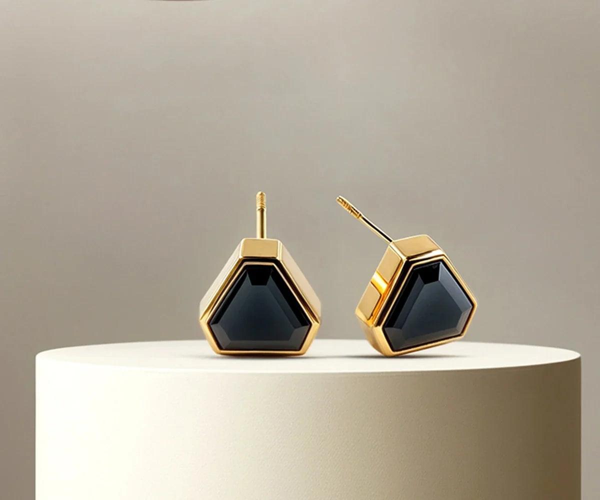 Black Onyx Earrings Gold