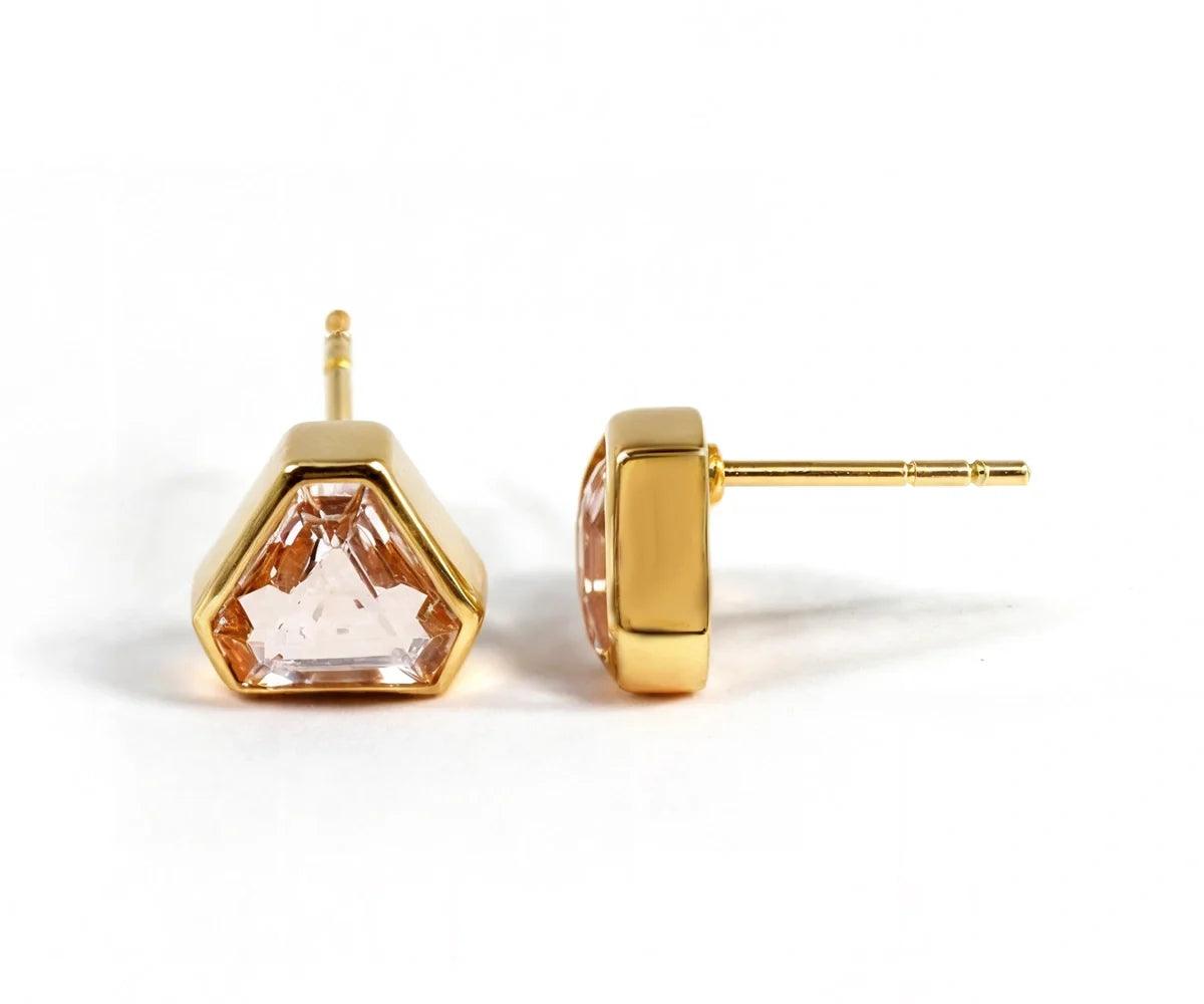 Morganite Earrings - Facet Edge Stud
