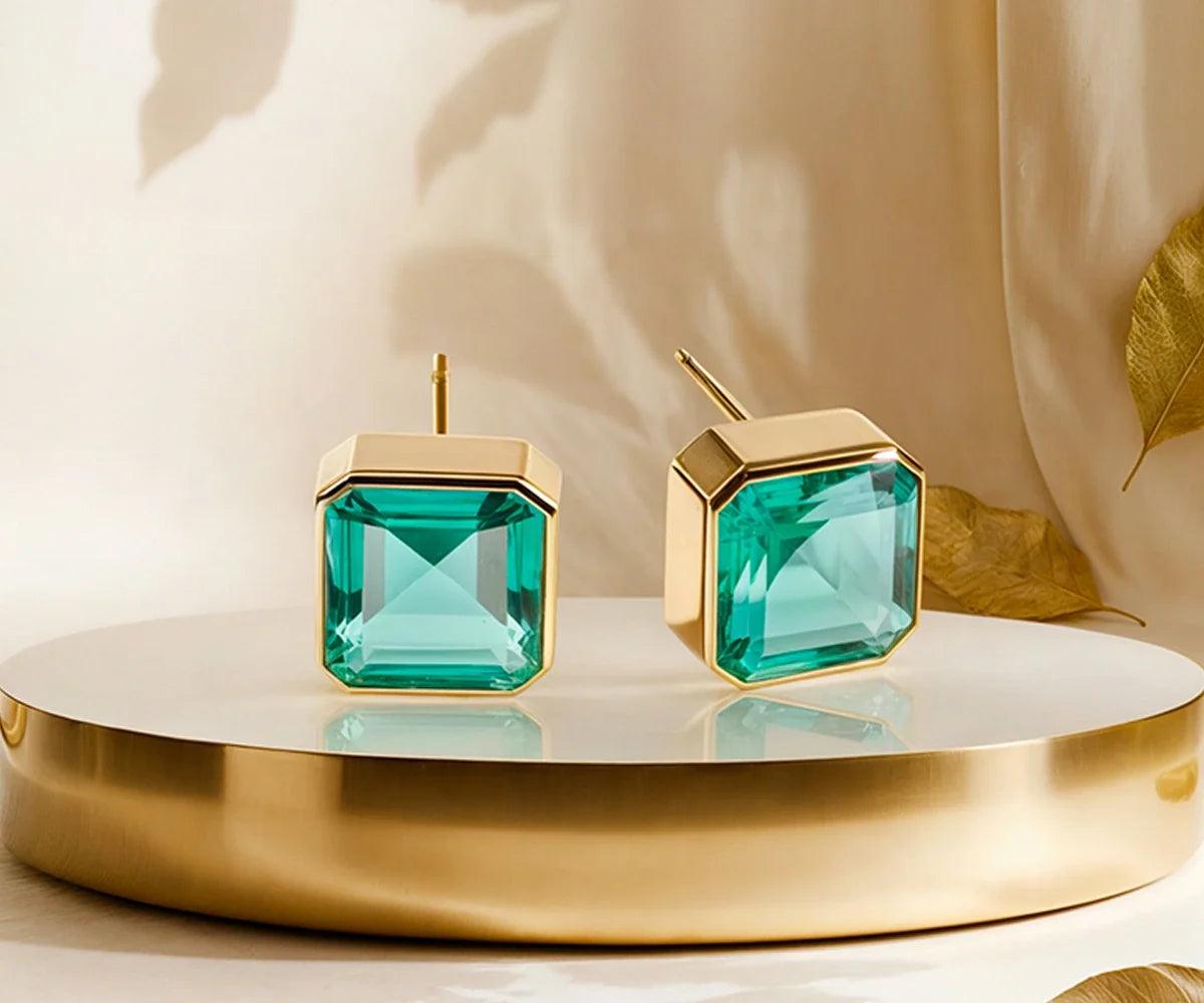 Emerald Stud Earrings - Green Quartz