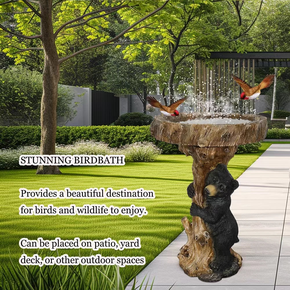 Concrete Bear Bird Bath Cub Climbing Stump 23 Inch