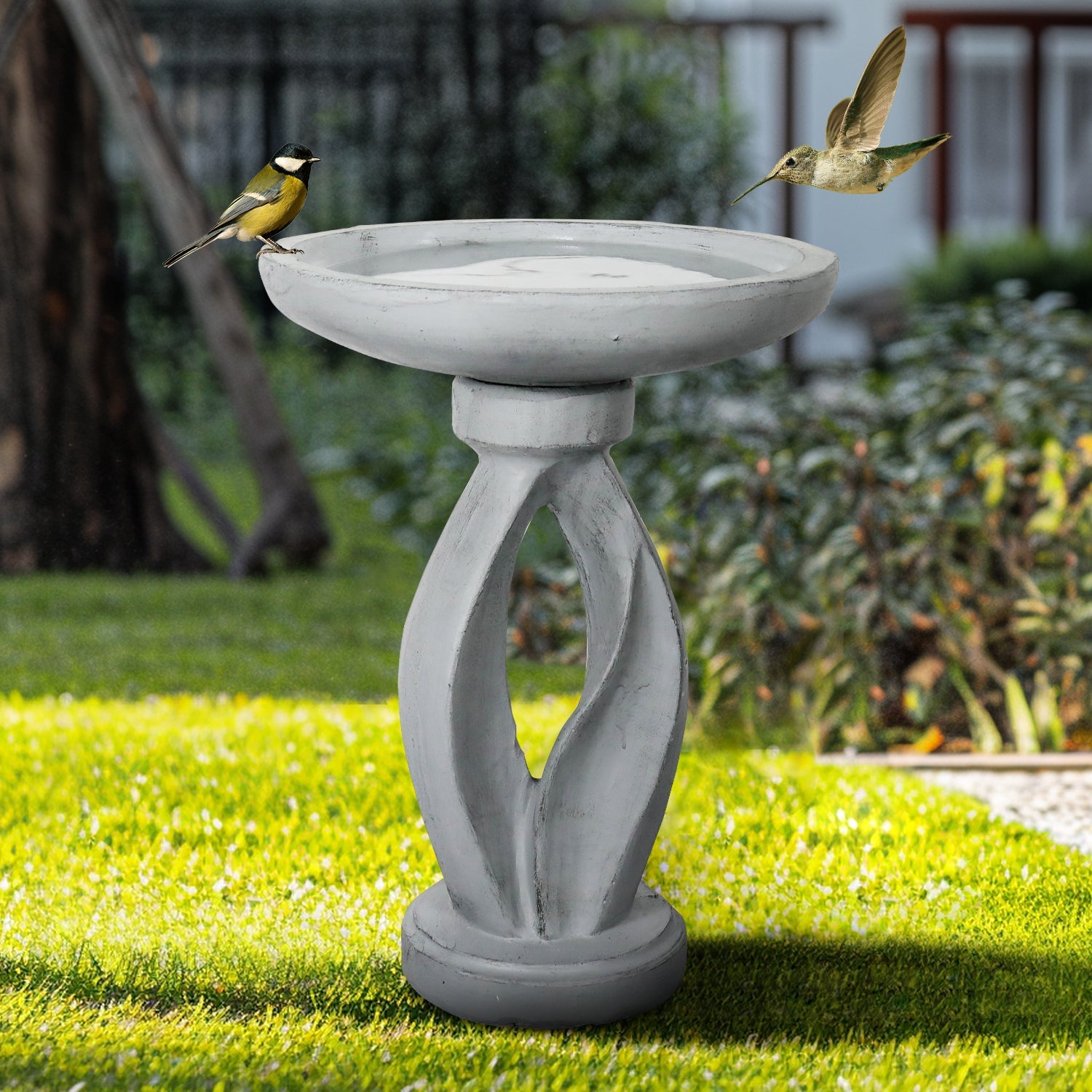 Concrete Bird Bath Contemporary Twin Cutout 22 Inch