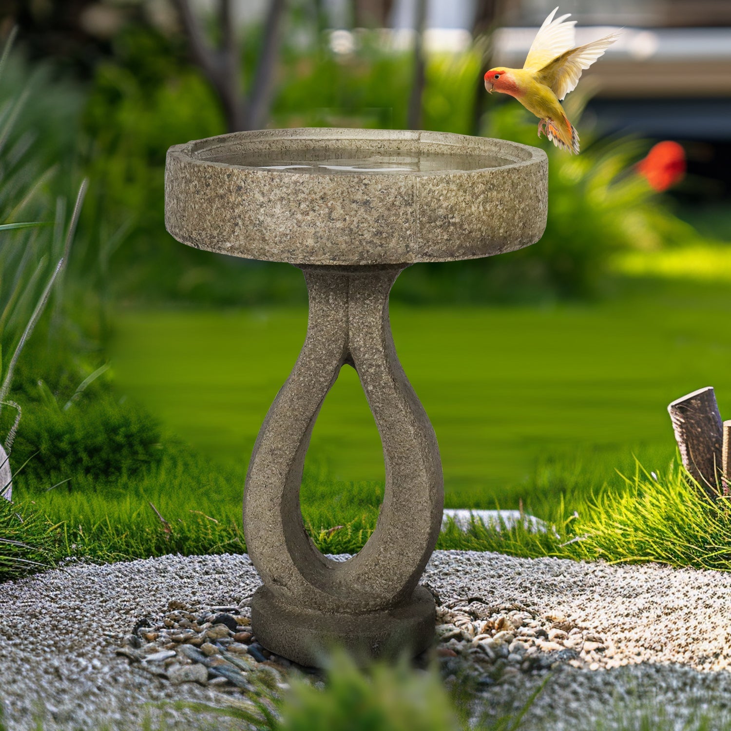 Concrete Contemporary Bird Bath Open Loop 22 Inch