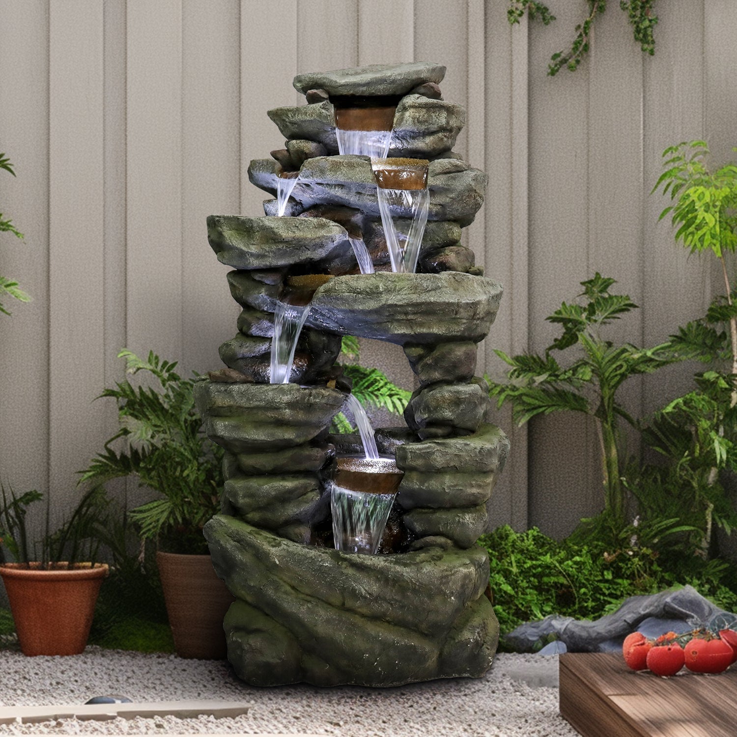 Resin Rock Waterfall Fountain Large 60 Inch 7 Tier