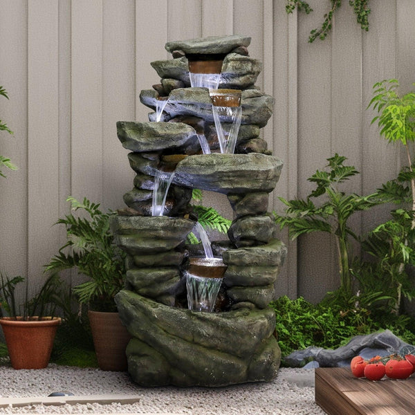 Resin Rock Waterfall Fountain Large 60 Inch 7 Tier