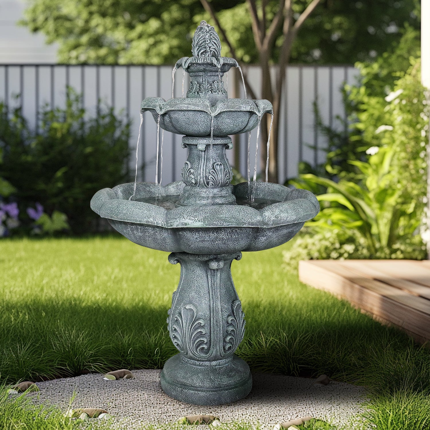 Concrete Pedestal Fountain Ornate 3 Tier Outdoor