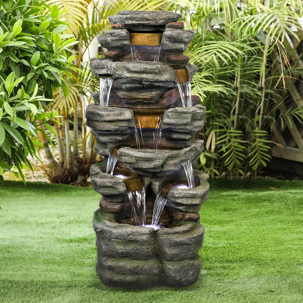 Resin Stepped Shale Outdoor Rock Fountain with Warm LED