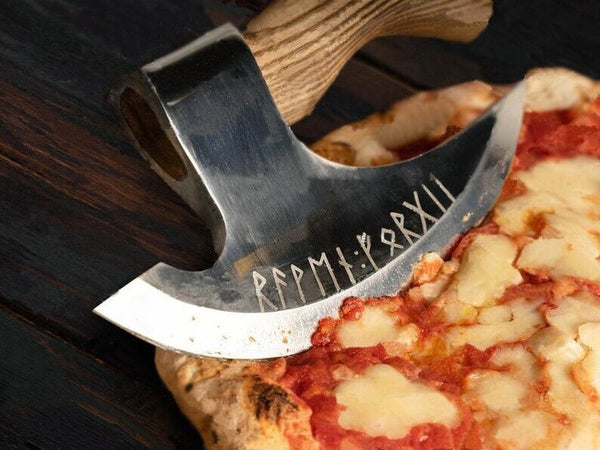 Custom Hand Engraved Ax Pizza Cutter - 8-Inch J2 Steel Blade