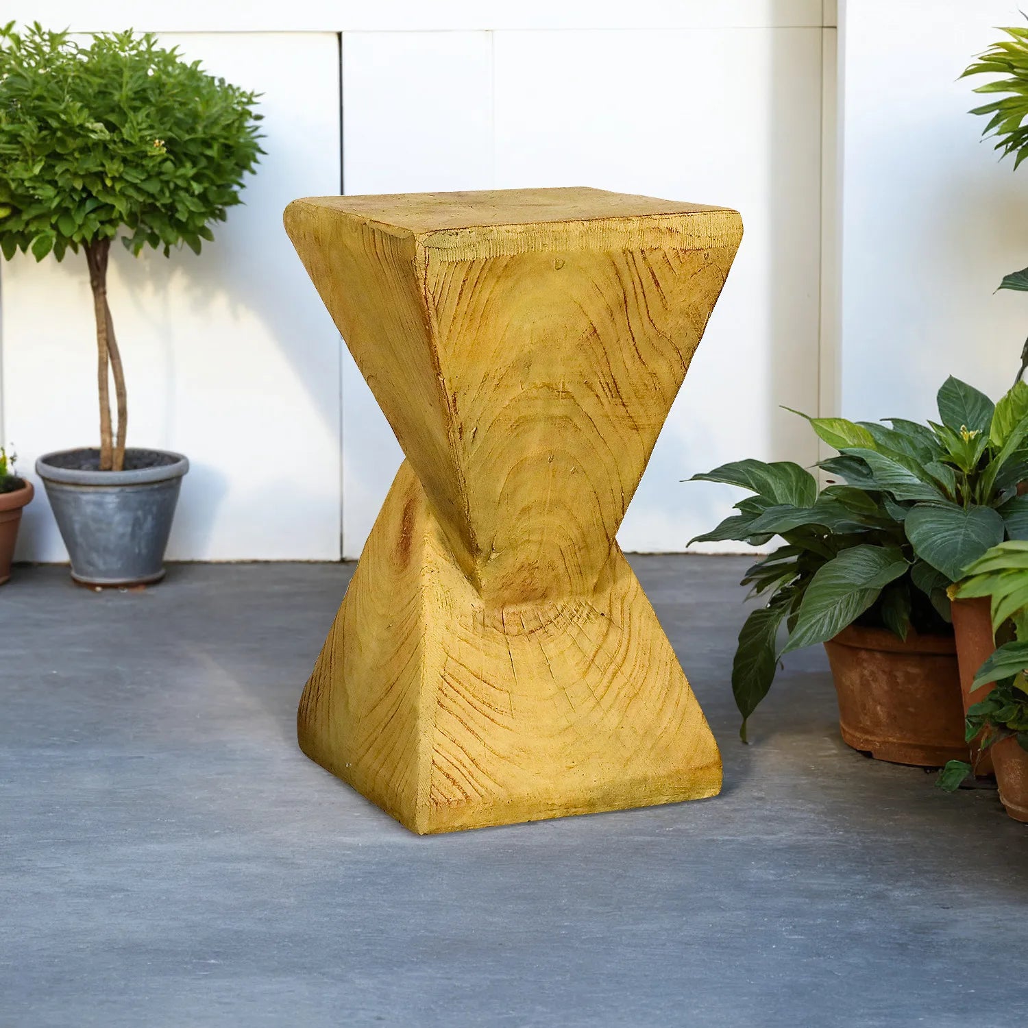 Concrete Outdoor Side Tables Twisted Pyramid 19 Inch