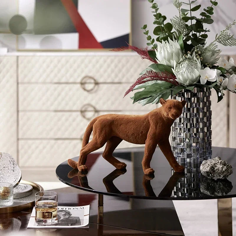 Suede Leopard Decorative Animal Sculpture