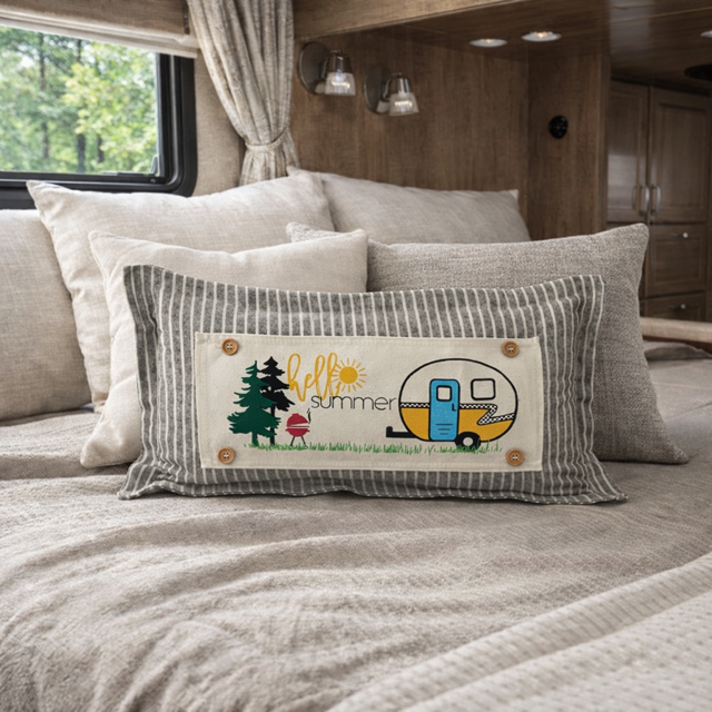 PANEL ONLY: RECTANGLE Hello BBQ Summer Vintage Camping Yellow Sunshine Camper, SUMMER CAMPER
