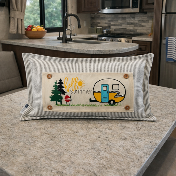PANEL ONLY: RECTANGLE Hello BBQ Summer Vintage Camping Yellow Sunshine Camper, SUMMER CAMPER