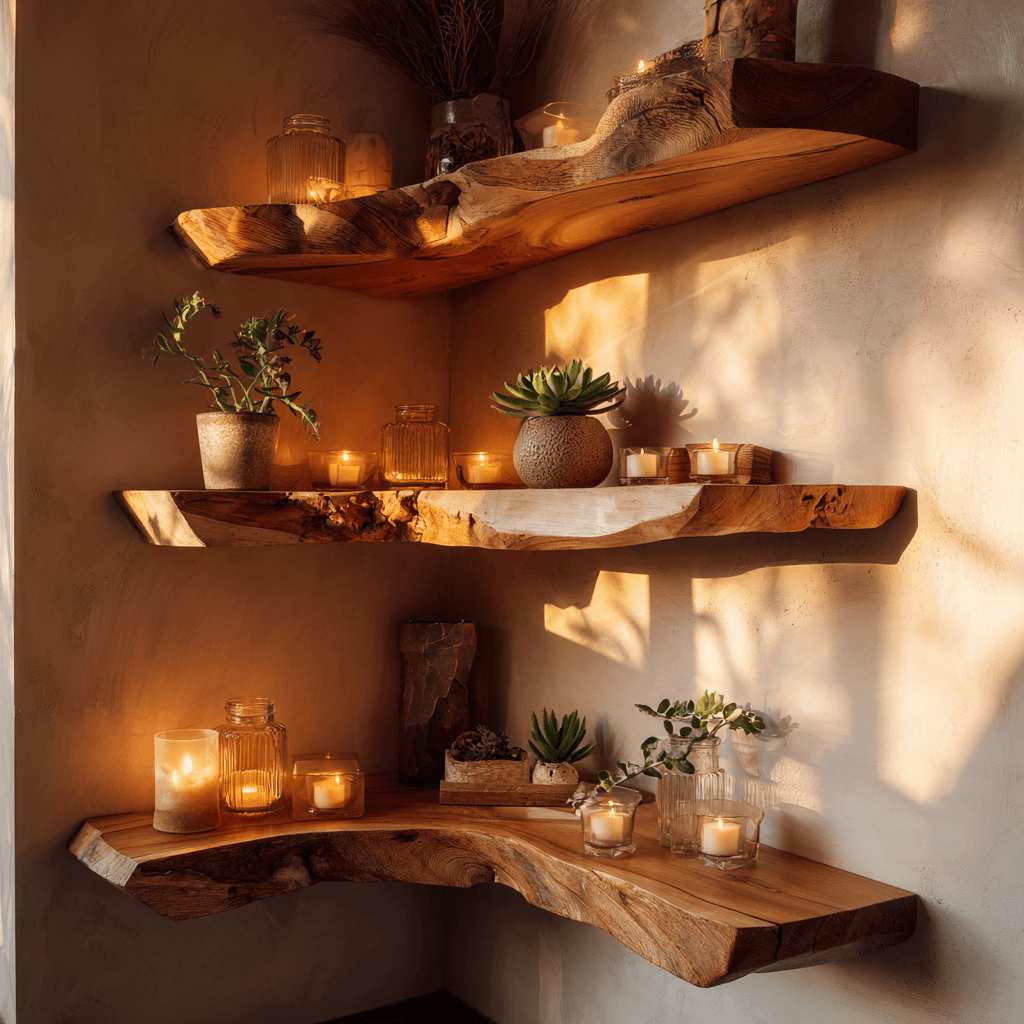 Sunbend Live Edge Solid Wood Corner Floating Shelf