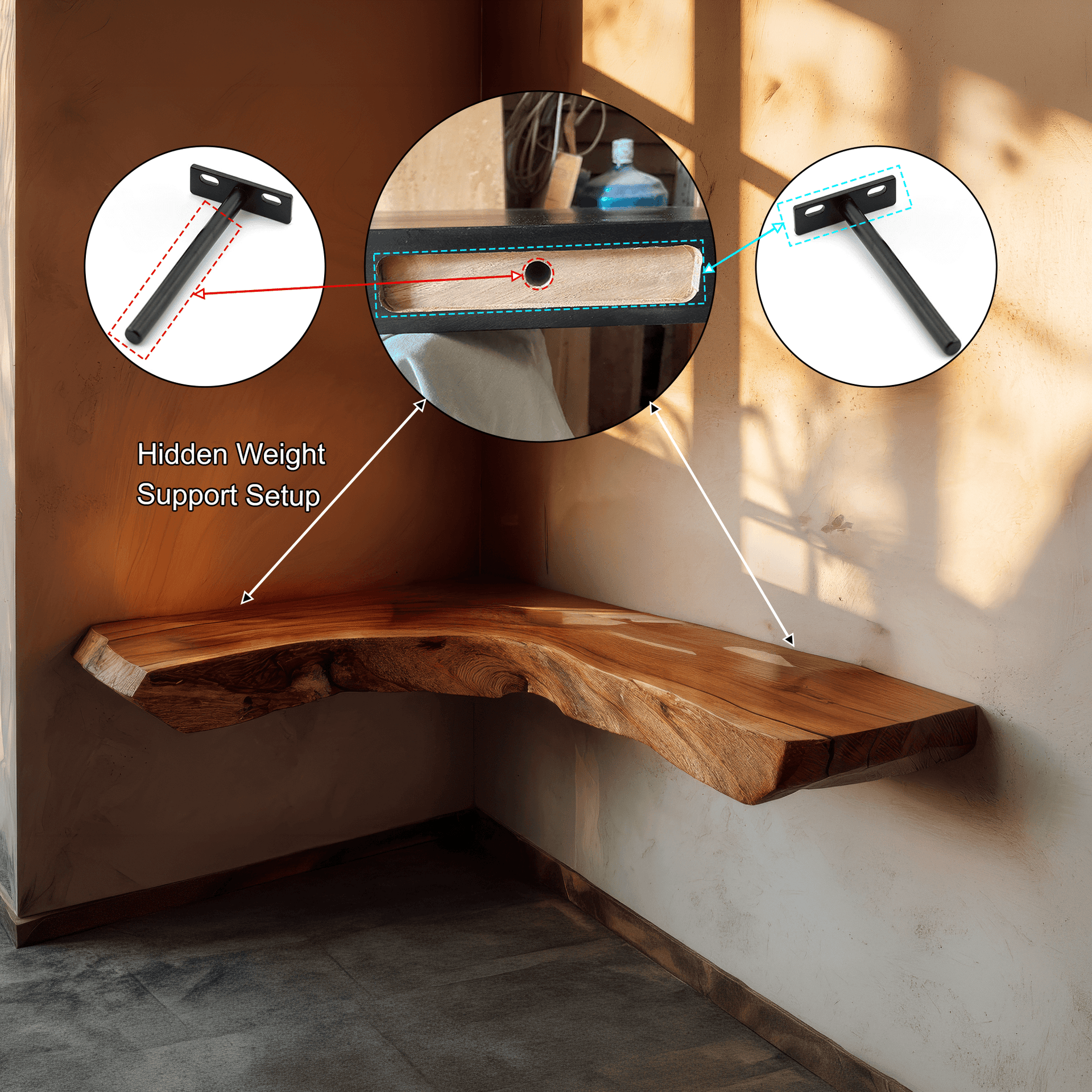 Sunbend Live Edge Solid Wood Corner Floating Shelf