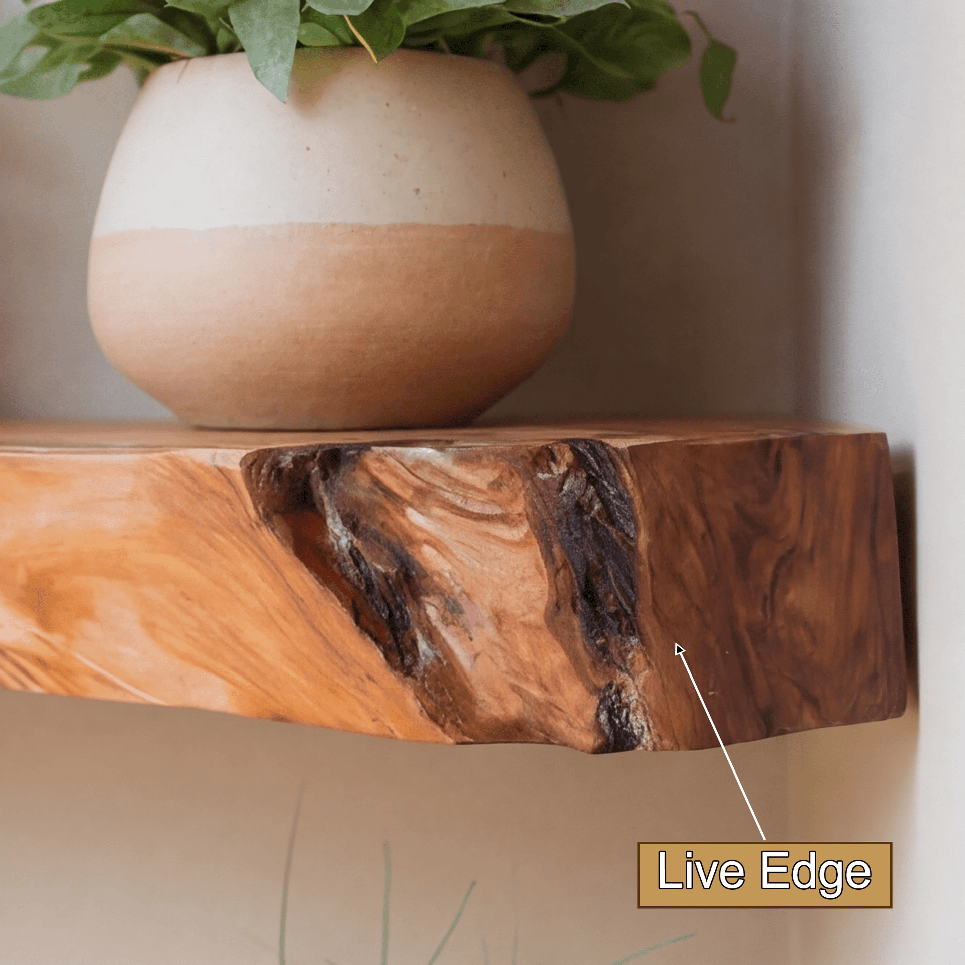 Sunbend Live Edge Solid Wood Corner Floating Shelf