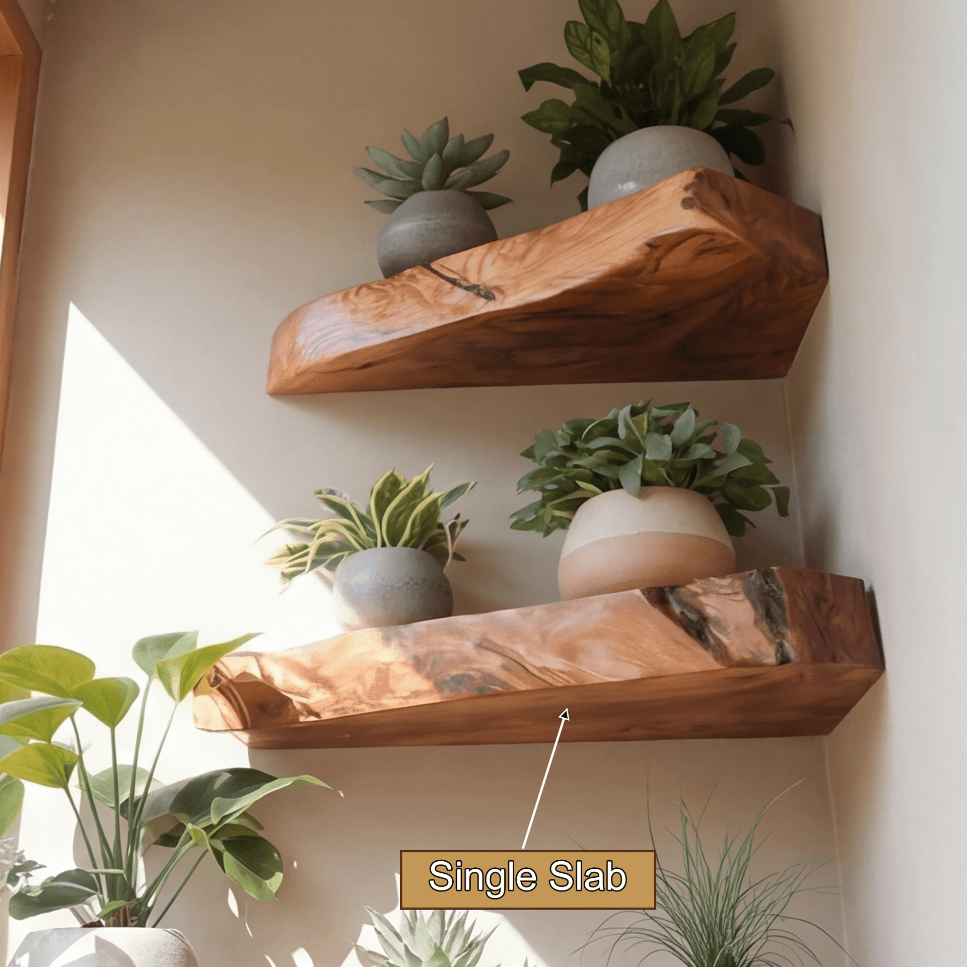 Sunbend Live Edge Solid Wood Corner Floating Shelf