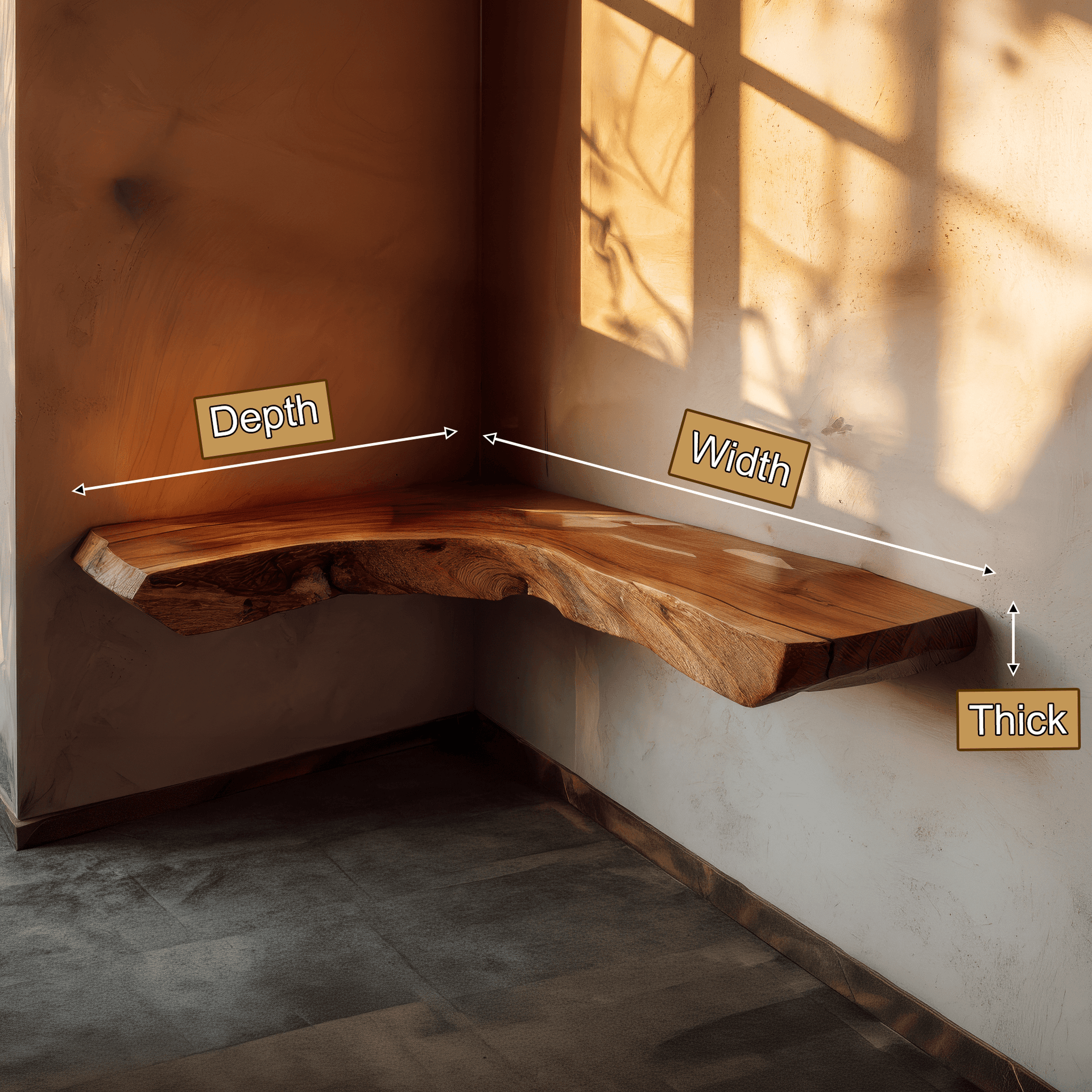 Sunbend Live Edge Solid Wood Corner Floating Shelf