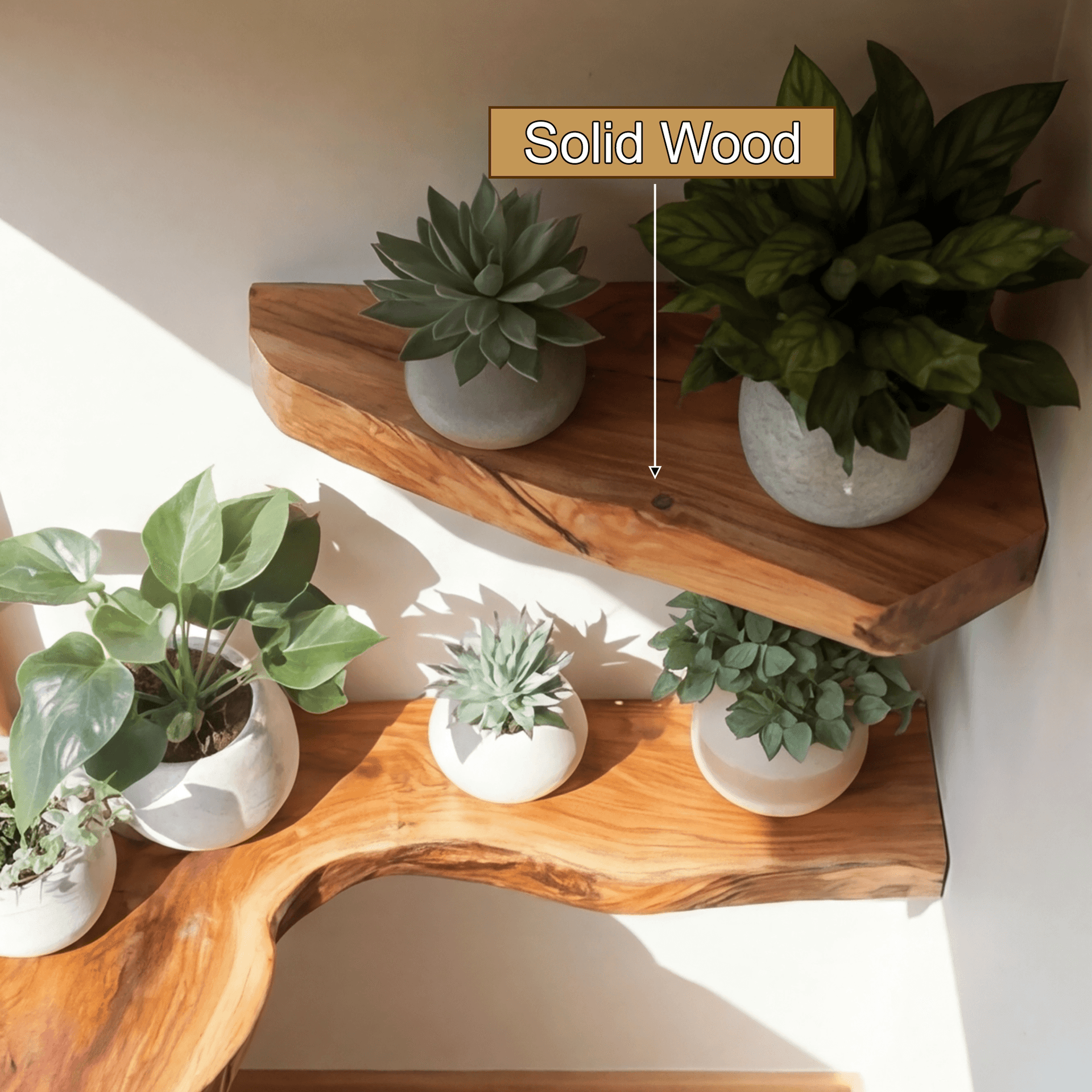 Sunbend Live Edge Solid Wood Corner Floating Shelf