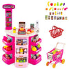 Supermarket Playset for Kids 76 PCS Pretend Play Grocery Store Set with Shopping Cart-Pink - Pink