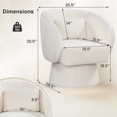 Swivel Accent Chair Upholstered Barrel Chair with Curved Back and Removable Lumbar Pillow-Beige