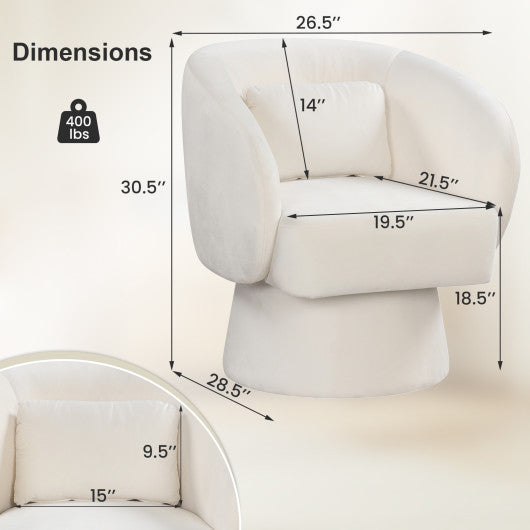 Swivel Accent Chair Upholstered Barrel Chair with Curved Back and Removable Lumbar Pillow-Beige