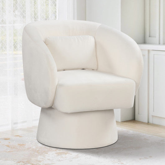 Swivel Accent Chair Upholstered Barrel Chair with Curved Back and Removable Lumbar Pillow-Beige