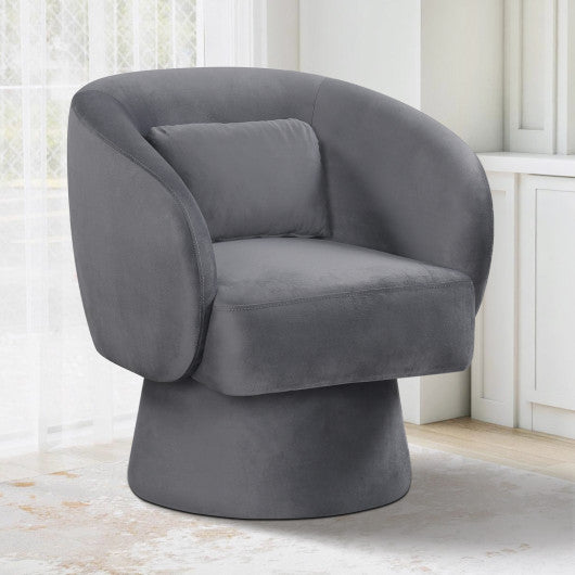 Swivel Accent Chair Upholstered Barrel Chair with Curved Back and Removable Lumbar Pillow-Gray