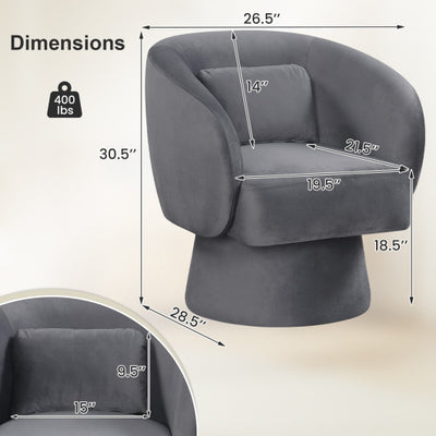 Swivel Accent Chair Upholstered Barrel Chair with Curved Back and Removable Lumbar Pillow-Gray