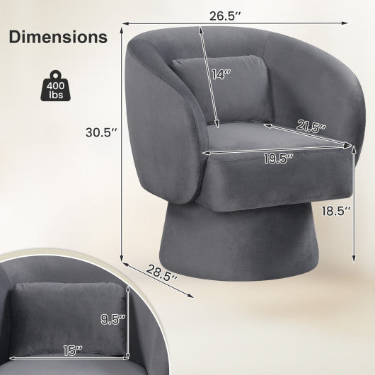 Swivel Accent Chair Upholstered Barrel Chair with Curved Back and Removable Lumbar Pillow-Gray