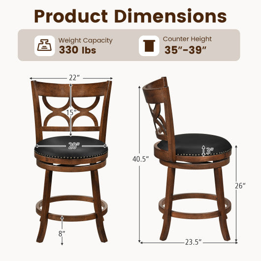 Swivel Bar Stools Set of 2 with High Backrest and Wood Frame-24 Inches