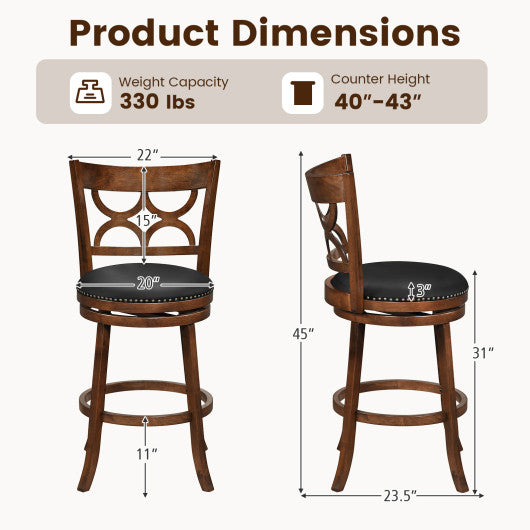 Swivel Bar Stools Set of 2 with High Backrest and Wood Frame-29 Inches