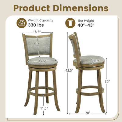 Swivel Bar Stools Set of 2 with Soft-padded Back and Seat-L