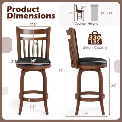 Swivel Bar Stools Set of 2 Counter Height Faux Leather Upholstered Barstools-24 Inches