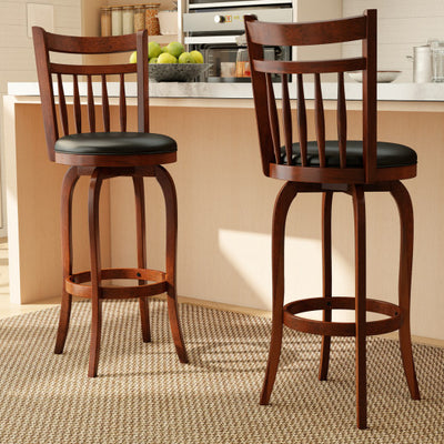 Swivel Bar Stools Set of 2 Counter Height Faux Leather Upholstered Barstools-29 Inhces