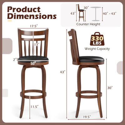 Swivel Bar Stools Set of 2 Counter Height Faux Leather Upholstered Barstools-29 Inhces