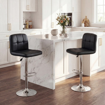 Swivel Bar Stools Set of 2 with Footrests and Metal Base-Black