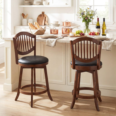 Swivel Bar Stools Set of 2 with Backrest and Wood Frame-25 Inches