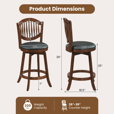 Swivel Bar Stools Set of 2 with Backrest and Wood Frame-25 Inches