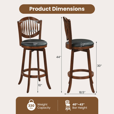 Swivel Bar Stools Set of 2 with Backrest and Wood Frame-30 Inches