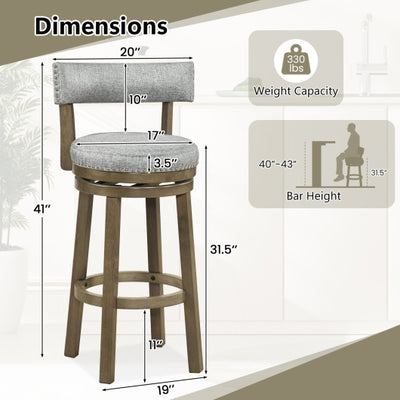 Swivel Bar Stools Set of 2 Linen Fabric Upholstered Barstools with Back-31.5 Inches