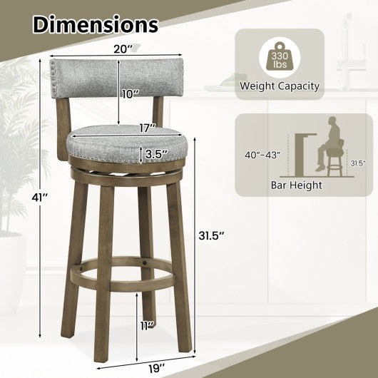 Swivel Bar Stools Set of 2 Linen Fabric Upholstered Barstools with Back-31.5 Inches