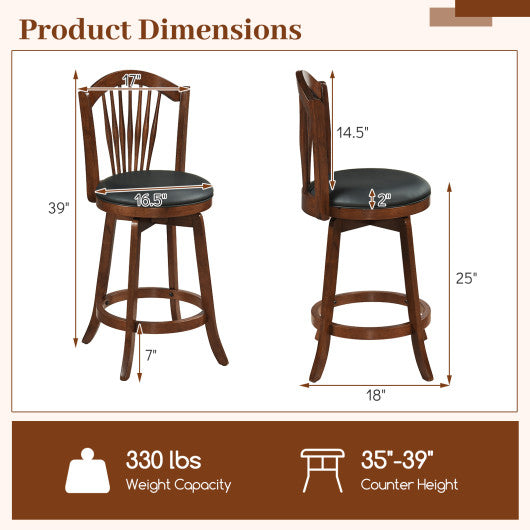 Swivel Bar Stools with Backrests and Wood Frame for Kitchen Island-24 Inch