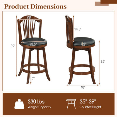 Swivel Bar Stools with Backrests and Wood Frame for Kitchen Island-24 Inch