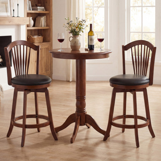 Swivel Bar Stools with Backrests and Wood Frame for Kitchen Island-24 Inch