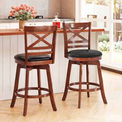 Swivel Barstools Set of 2 with Backrest and Footrest-24 Inches