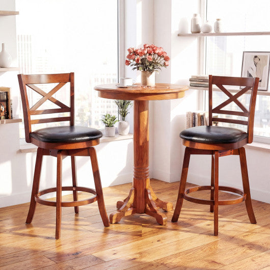 Swivel Barstools Set of 2 with Backrest and Footrest-24 Inches