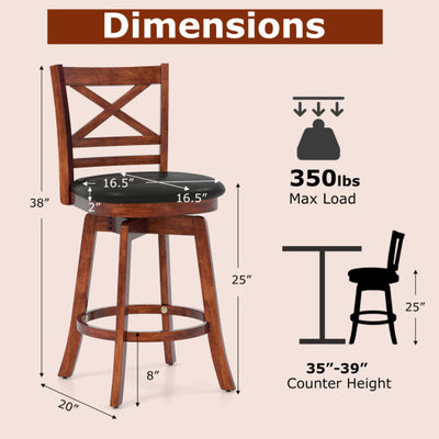 Swivel Barstools Set of 2 with Backrest and Footrest-24 Inches