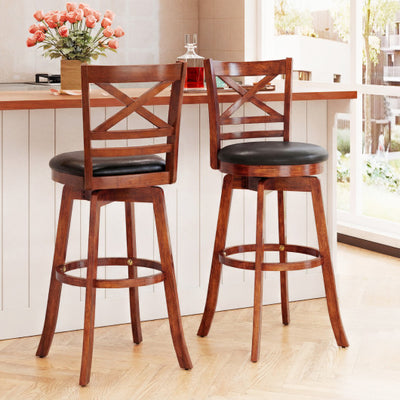 Swivel Barstools Set of 2 with Backrest and Footrest-29 Inches