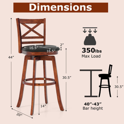 Swivel Barstools Set of 2 with Backrest and Footrest-29 Inches