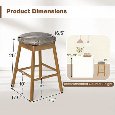 Swivel Counter Height Barstools with Solid Wood Legs and Footrests-Set of 2