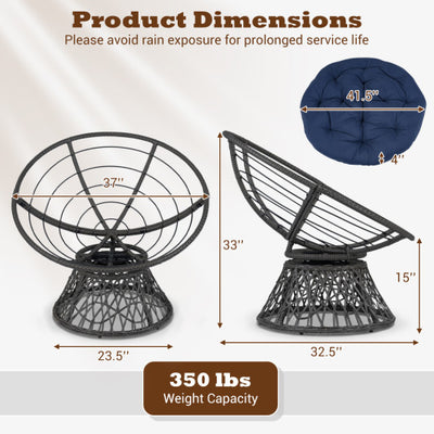 Swivel Papasan Chair Round Wicker Lounge Chair with Thick Cushion-Navy
